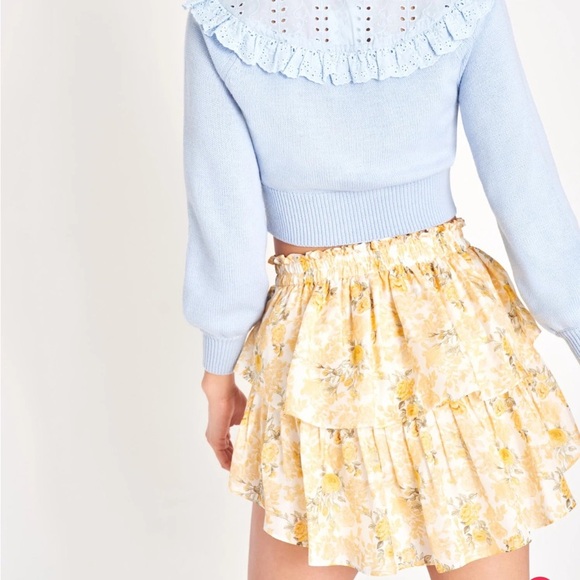 Love Shack Fancy Ruffle Silk Mini Skirt Lemon Daydream Size XS New Without Tags - Picture 3 of 7